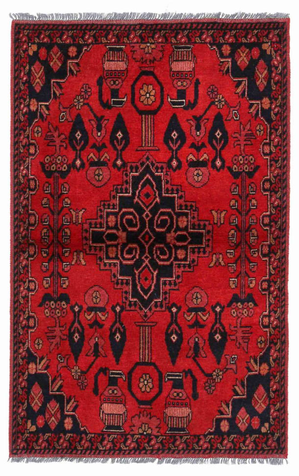 Afghan Hand Knotted Wool Rug 3' 4" x 4' 11" 3' 4" X 4' 11" (102 X 150) / Red / Wool