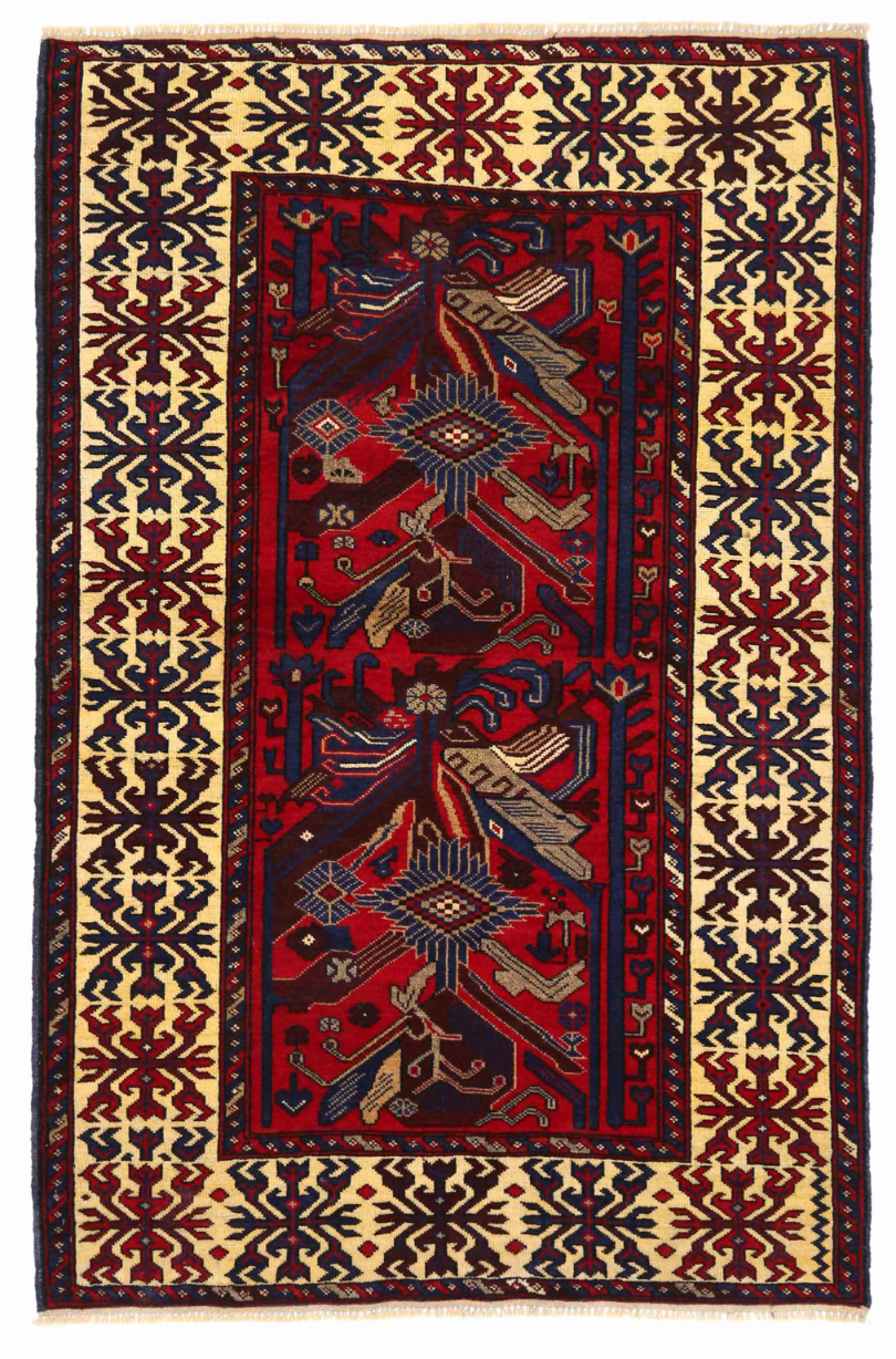 Baluch Hand Knotted Wool Rug 4' 0" x 6' 3" 4' 0" X 6' 3" (122 X 191) / Red / Wool