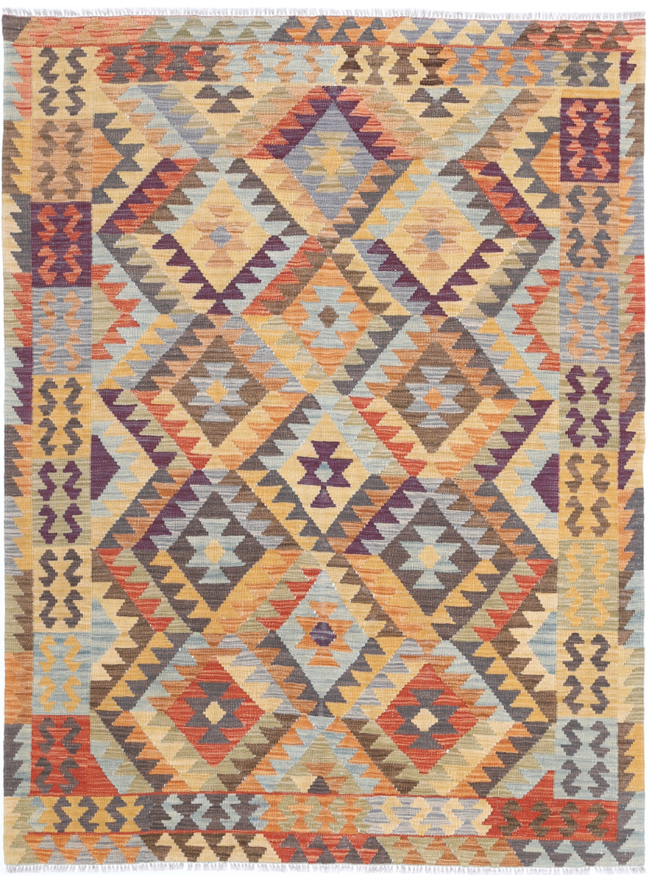 Maimana Kilim Hand Woven Woolen Rug 4'9" X 6'6"