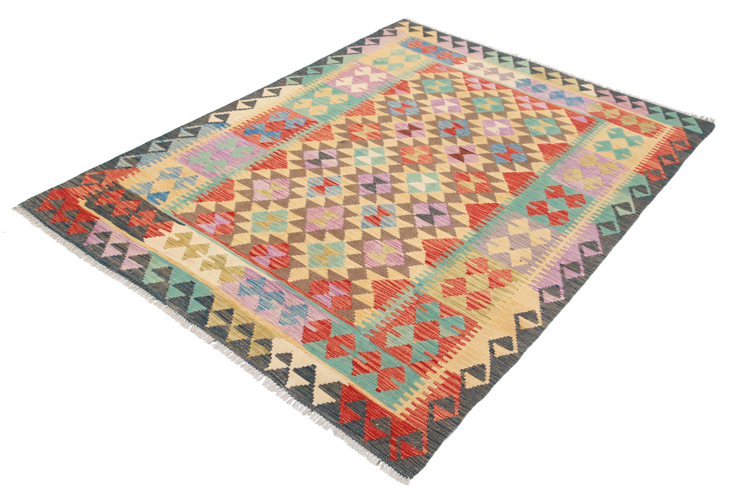 Maimana Kilim Hand Woven Woolen Rug 4'10" X 6'5"