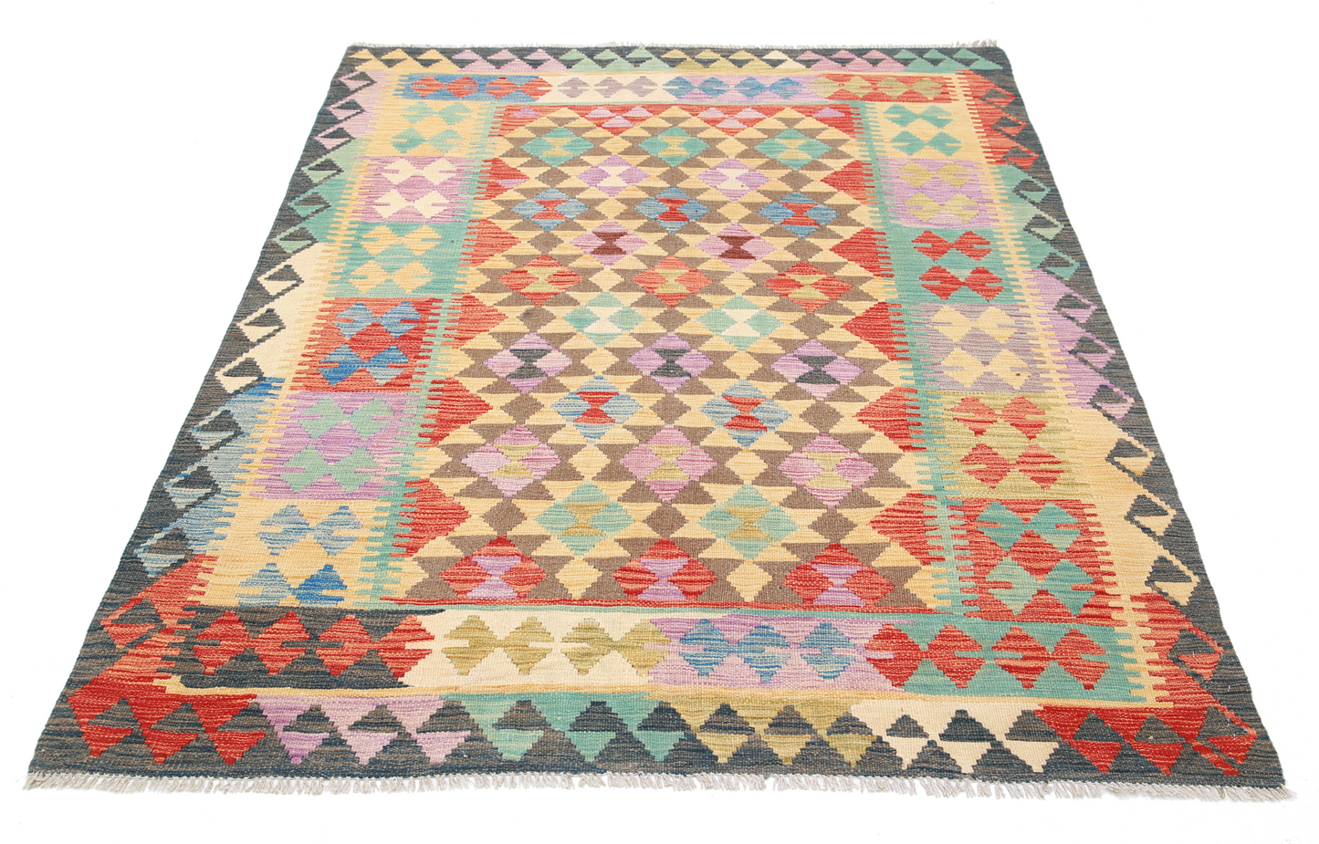 Maimana Kilim Hand Woven Woolen Rug 4'10" X 6'5"