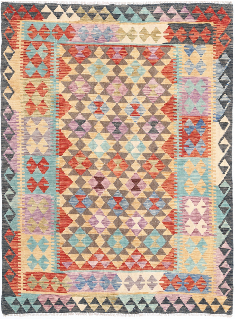 Maimana Kilim Hand Woven Woolen Rug 4'10" X 6'5"