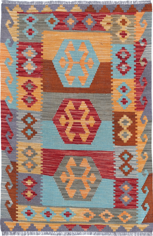 Maimana Kilim Hand Woven Woolen Rug 2'6" X 3'10"