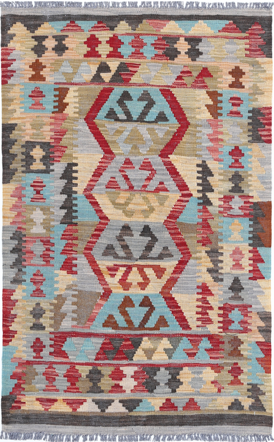 Maimana Kilim Hand Woven Woolen Rug 2'7" X 4'3"