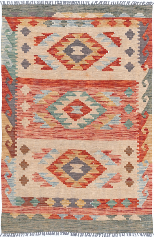 Maimana Kilim Hand Woven Woolen Rug 2'8" X 4'0"
