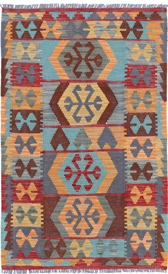 Maimana Kilim Hand Woven Woolen Rug 2'6" X 4'1"