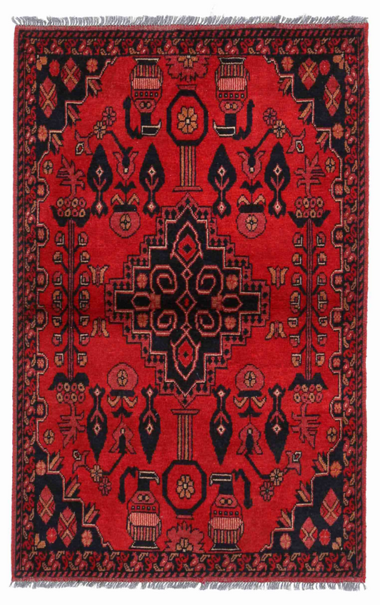 Afghan Hand Knotted Wool Rug 3' 4" x 4' 11" 3' 4" X 4' 11" (102 X 150) / Red / Wool