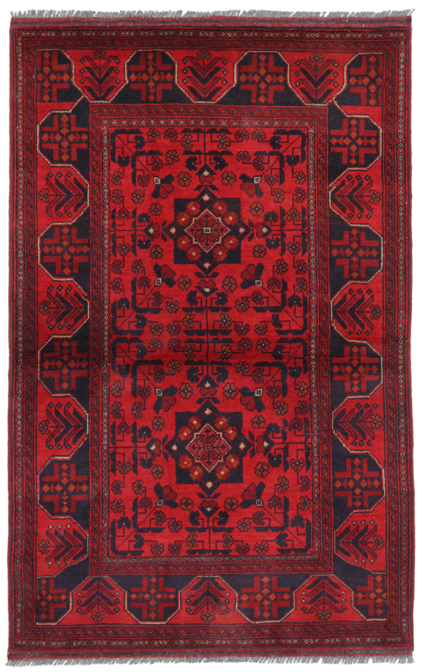 Afghan Hand Knotted Wool Rug 3' 3" x 5' 0" 3' 3" X 5' 0" (99 X 152) / Red / Wool