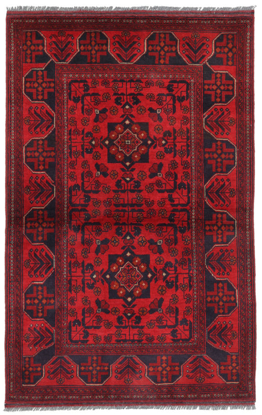 Afghan Hand Knotted Wool Rug 3' 3" x 5' 0" 3' 3" X 5' 0" (99 X 152) / Red / Wool