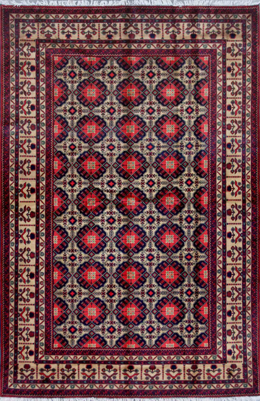 Afghan Hand Knotted Wool Rug 6' 6" x 9' 1" 6' 6" X 9' 1" (198 X 277) / Red / Wool