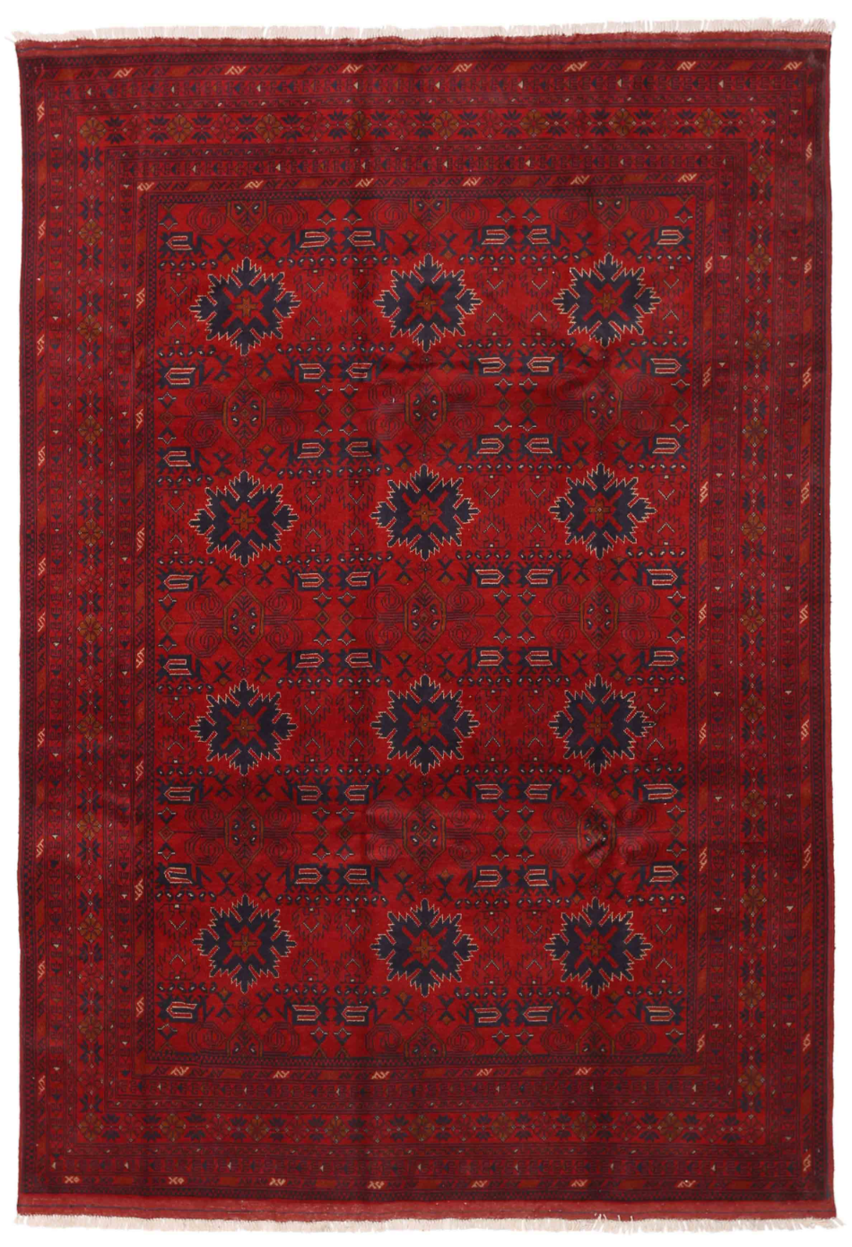 Afghan Hand Knotted Wool Rug 6' 6" x 9' 6" 6' 6" X 9' 6" (198 X 290) / Red / Wool