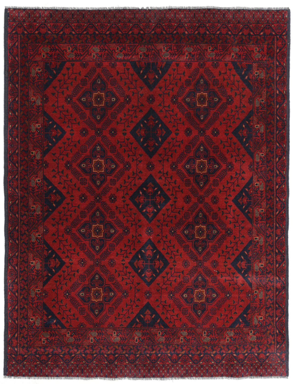 Afghan Hand Knotted Wool Rug 4' 1" x 6' 2" 4' 1" X 6' 2" (124 X 188) / Red / Wool