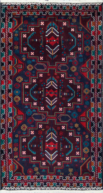 Baluch Hand Knotted Wool Rug 3' 7" x 6' 7" 3' 7" X 6' 7" (109 X 201) / Burgundy / Wool