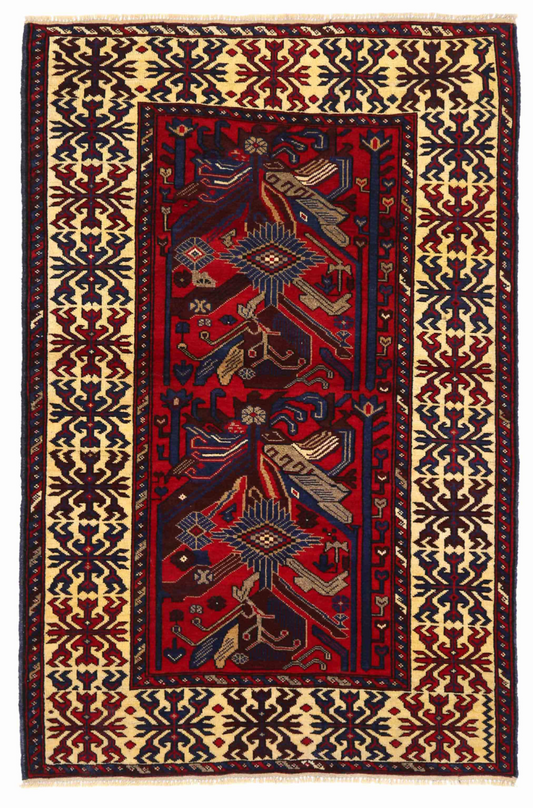 Baluch Hand Knotted Wool Rug 4' 0" x 6' 3" 4' 0" X 6' 3" (122 X 191) / Red / Wool