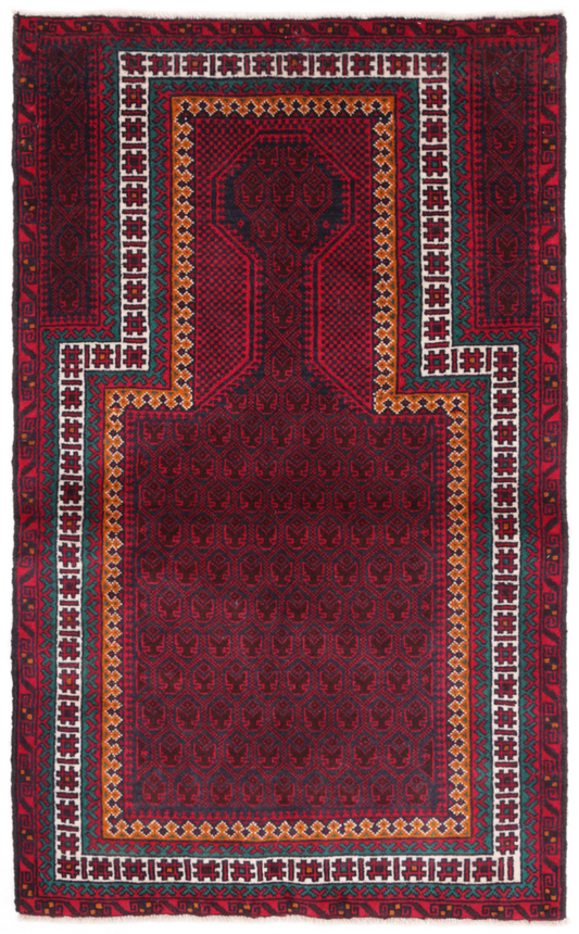 Baluch Hand Knotted Wool Rug 2' 9" x 4' 7" 2' 9" X 4' 7" (84 X 140) / Red / Wool