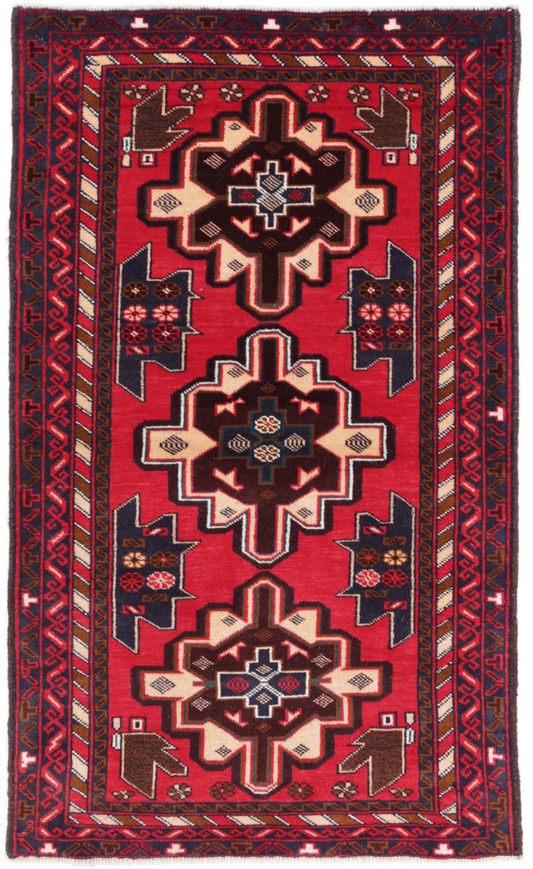 Baluch Hand Knotted Wool Rug 2' 11" x 5' 0" 2' 11" X 5' 0" (89 X 152) / Red / Wool