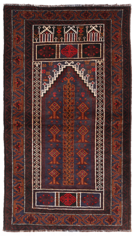 Baluch Hand Knotted Wool Rug 2' 7" x 4' 8" 2' 7" X 4' 8" (79 X 142) / Charcoal / Wool