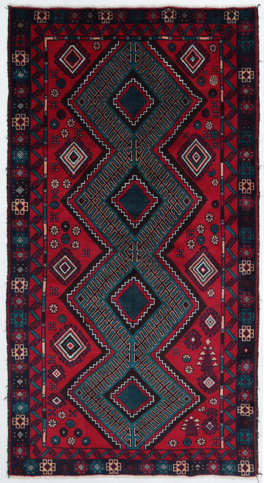 Baluch Hand Knotted Wool Rug 3' 4" x 6' 2" 3' 4" X 6' 2" (102 X 188) / Red / Wool