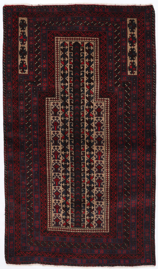 Baluch Hand Knotted Wool Rug 3' 5" x 6' 8" 3' 5" X 6' 8" (104 X 203) / Charcoal / Wool