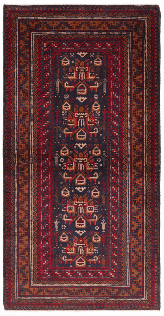 Baluch Hand Knotted Wool Rug 3' 6" x 7' 0" 3' 6" X 7' 0" (107 X 213) / Charcoal / Wool