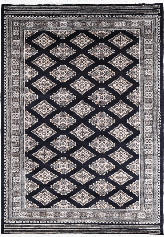 Bokhara Hand Knotted Wool Rug 4' 8" x 6' 8" 4' 8" X 6' 8" (142 X 203) / Black / Wool