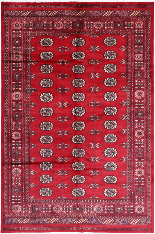 Bokhara Hand Knotted Wool Rug 5' 7" x 8' 7" 5' 7" X 8' 7" (170 X 262) / Red / Wool