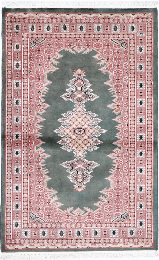 Bokhara Hand Knotted Wool Rug 2' 6" x 4' 1" 2' 6" X 4' 1" (76 X 124) / Green / Wool