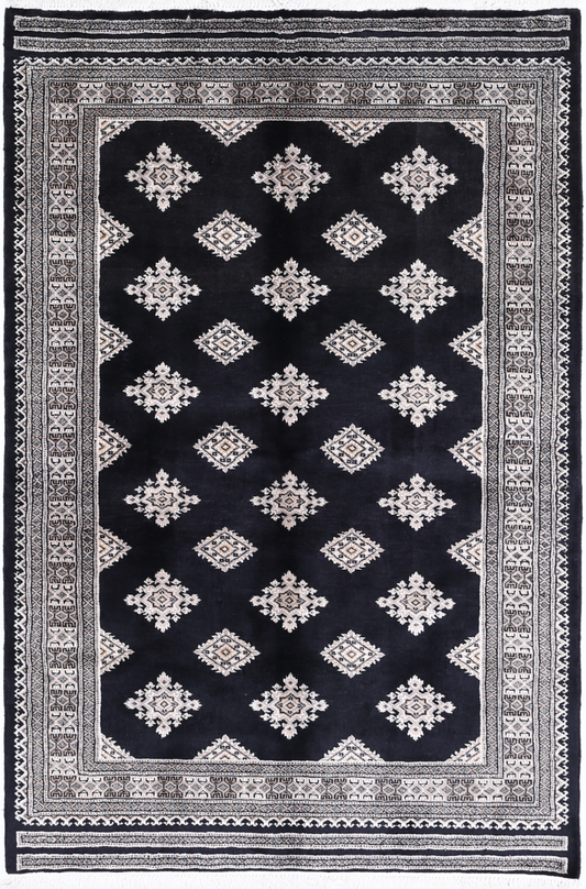 Bokhara Hand Knotted Wool Rug 4' 3" x 6' 5" 4' 3" X 6' 5" (130 X 196) / Black / Wool