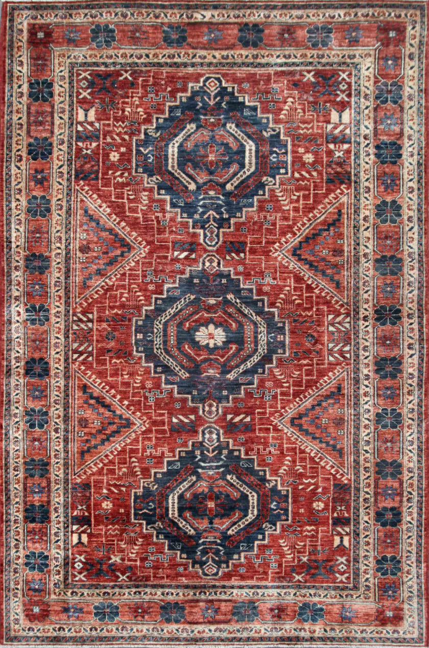 Humna Hand Knotted Wool Rug 6' 6" x 9' 9" 6' 6" X 9' 9" (198 X 297) / Red / Wool