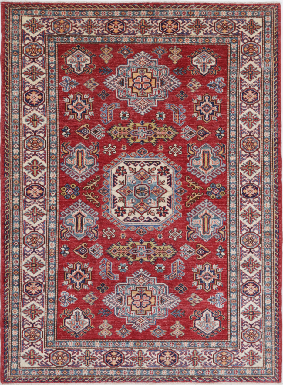 Kazak Hand Knotted Wool Rug 4' 1" x 5' 7" 4' 1" X 5' 7" (124 X 170) / Red / Wool