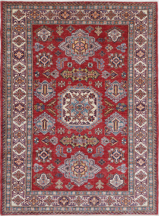 Kazak Hand Knotted Wool Rug 4' 1" x 5' 7" 4' 1" X 5' 7" (124 X 170) / Red / Wool