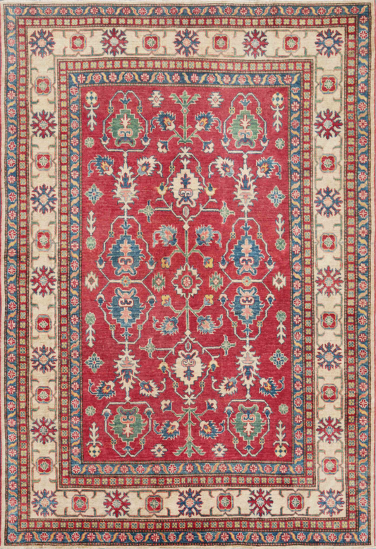 Kazak Hand Knotted Wool Rug 6' 3" x 9' 0" 6' 3" X 9' 0" (191 X 274) / Red / Wool