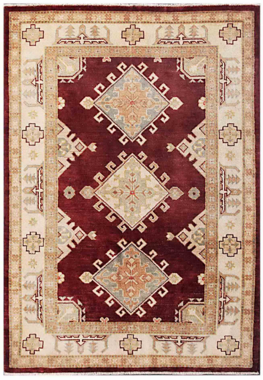 Kazak Hand Knotted Wool Rug 4' 1" x 5' 8" 4' 1" X 5' 8" (124 X 173) / Brown / Wool