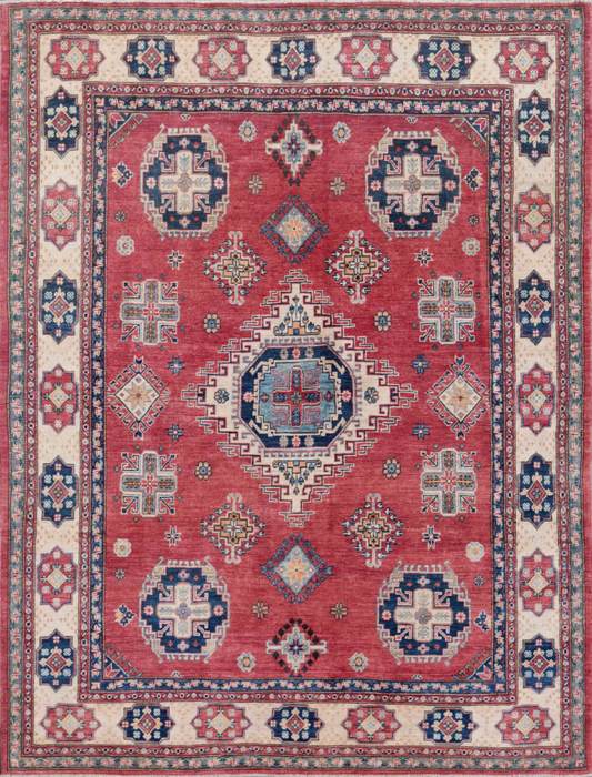 Kazak Hand Knotted Wool Rug 6' 9" x 8' 9" 6' 9" X 8' 9" (206 X 267) / Red / Wool