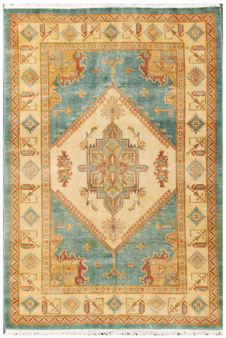 Kazak Hand Knotted Wool Rug 6' 0" x 9' 0" 6' 0" X 9' 0" (183 X 274) / Blue / Wool