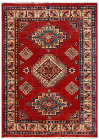 Kazak Hand Knotted Wool Rug 5' 0" x 6' 7" 5' 0" X 6' 7" (152 X 201) / Red / Wool