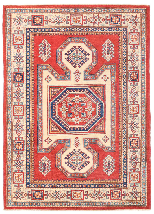 Kazak Hand Knotted Wool Rug 4' 9" x 6' 7" 4' 9" X 6' 7" (145 X 201) / Red / Wool