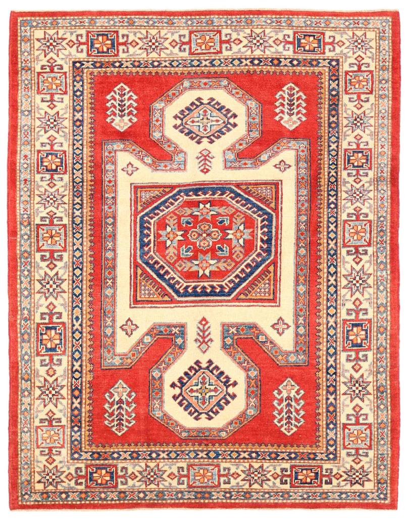 Kazak Hand Knotted Wool Rug 4' 9" x 6' 2" 4' 9" X 6' 2" (145 X 188) / Red / Wool