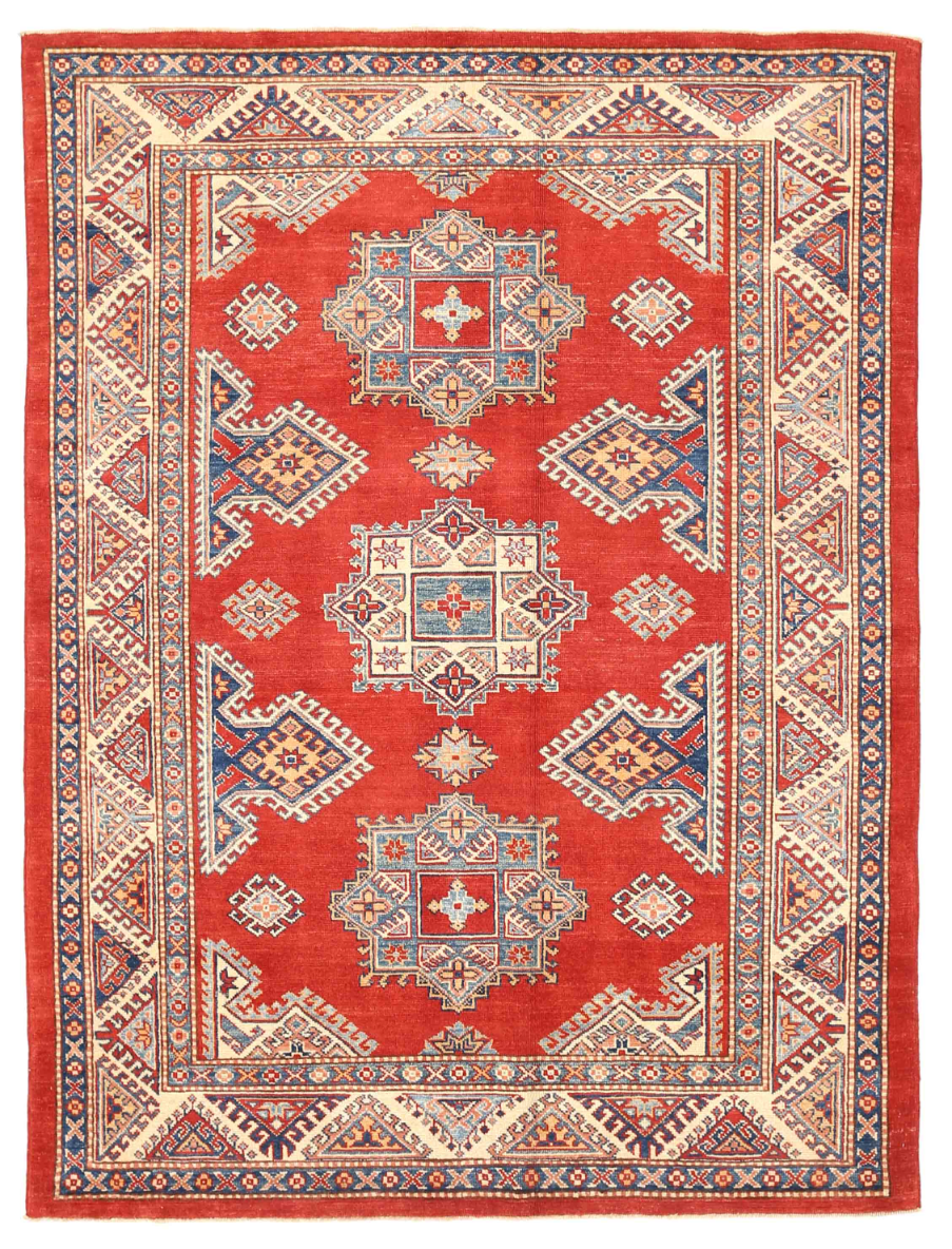 Kazak Hand Knotted Wool Rug 5' 3" x 6' 10" 5' 3" X 6' 10" (160 X 208) / Red / Wool