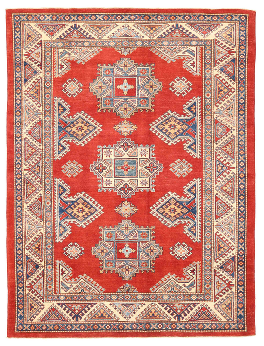 Kazak Hand Knotted Wool Rug 5' 3" x 6' 10" 5' 3" X 6' 10" (160 X 208) / Red / Wool