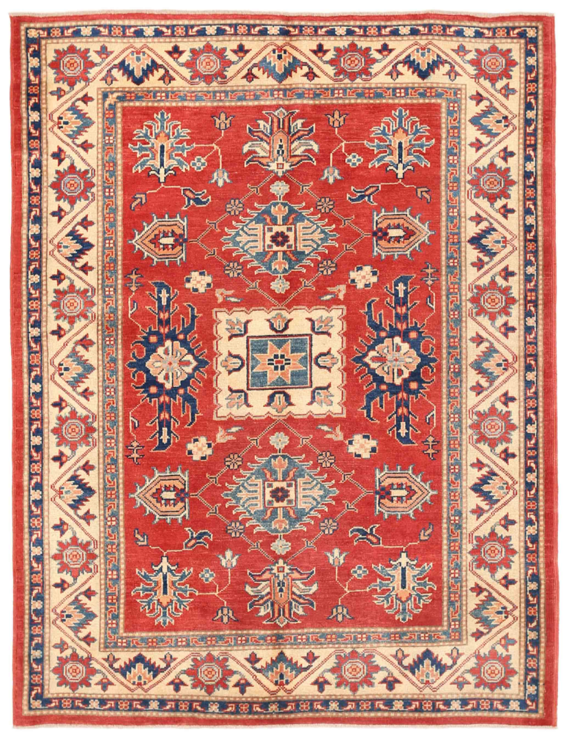 Kazak Hand Knotted Wool Rug 4' 11" x 6' 6" 4' 11" X 6' 6" (150 X 198) / Red / Wool