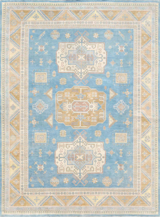 Kazak Hand Knotted Wool Rug 8' 10" x 11' 9" 8' 10" X 11' 9" (269 X 358) / Blue / Wool