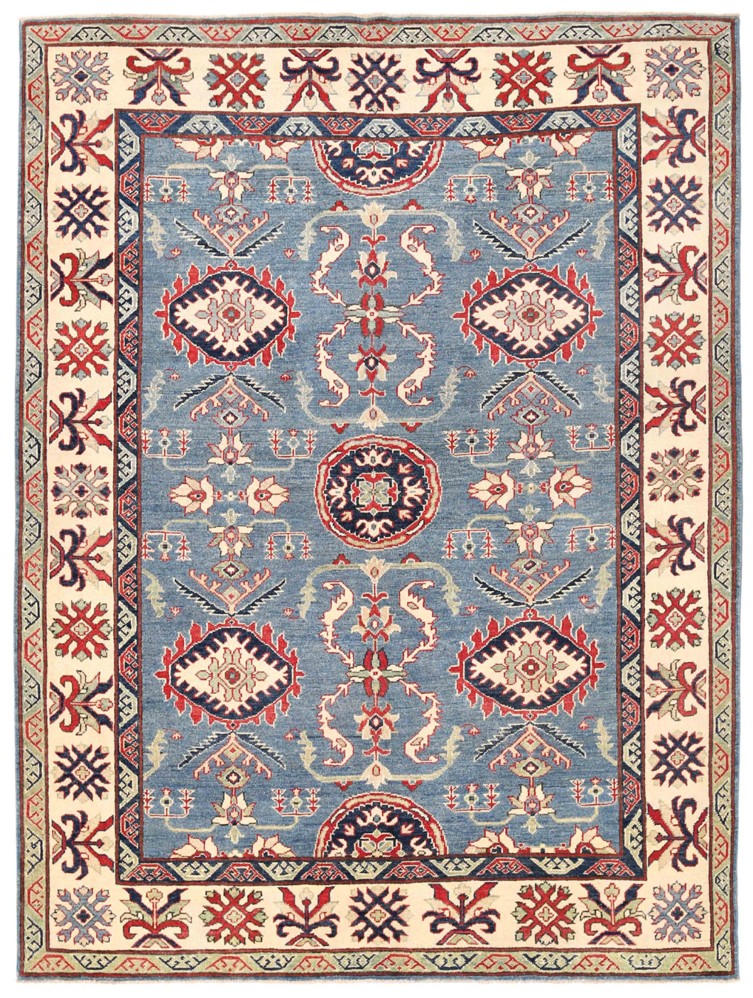 Kazak Hand Knotted Wool Rug 6' 2" x 8' 3" 6' 2" X 8' 3" (188 X 251) / Blue / Wool