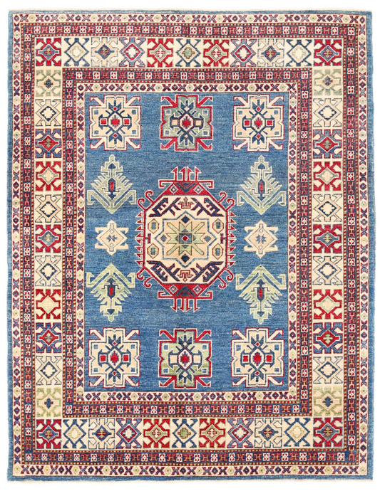 Kazak Hand Knotted Wool Rug 5' 0" x 6' 3" 5' 0" X 6' 3" (152 X 191) / Blue / Wool