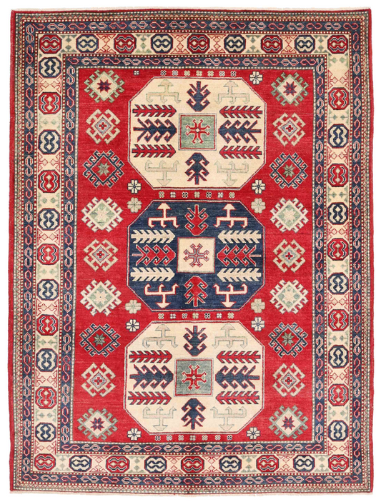 Kazak Hand Knotted Wool Rug 4' 11" x 6' 9" 4' 11" X 6' 9" (150 X 206) / Red / Wool