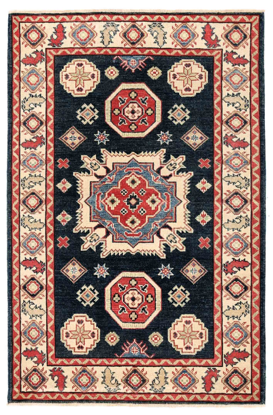 Kazak Hand Knotted Wool Rug 3' 2" x 4' 10" 3' 2" X 4' 10" (97 X 147) / Blue / Wool