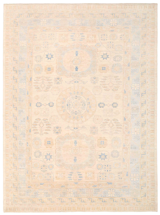 Khotan Hand Knotted Wool Rug 8' 11" x 12' 4" 8' 11" X 12' 4" (272 X 376) / Ivory / Wool