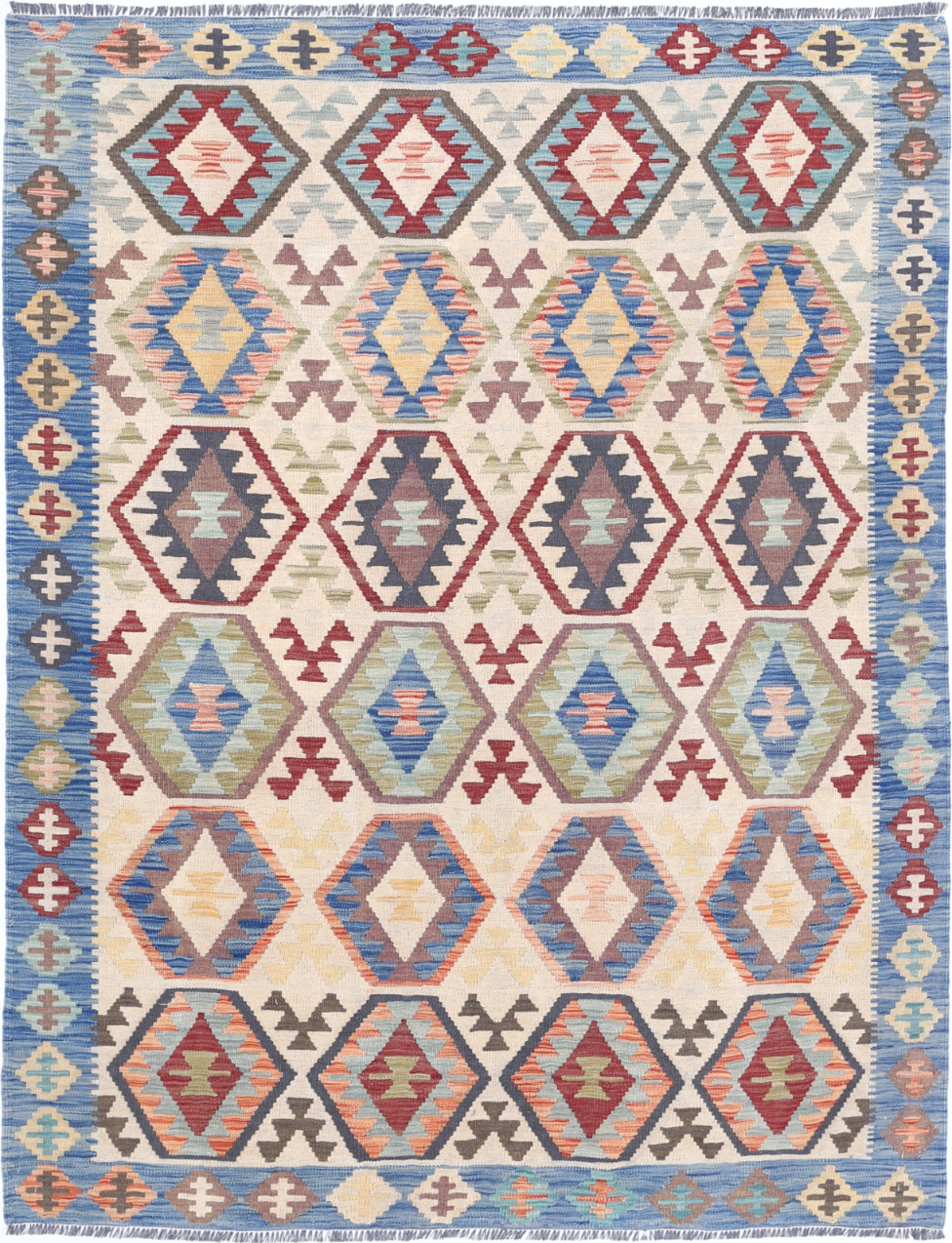 Maimana Kilim Hand Woven Wool Rug 5' 1" x 6' 7" 5' 1" X 6' 7" (155 X 201) / Ivory / Wool