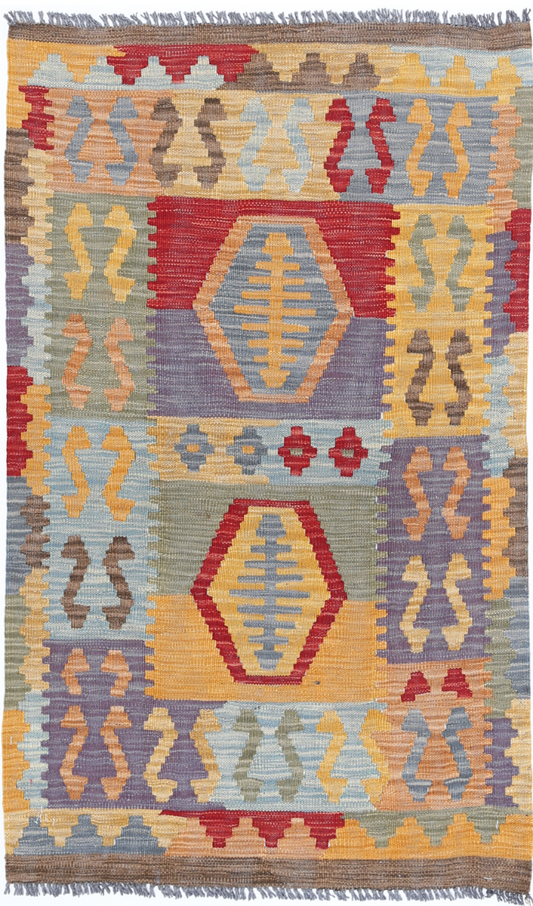 Maimana Kilim Hand Woven Wool Rug 2' 5" x 4' 1" 2' 5" X 4' 1" (74 X 124) / Multi / Wool