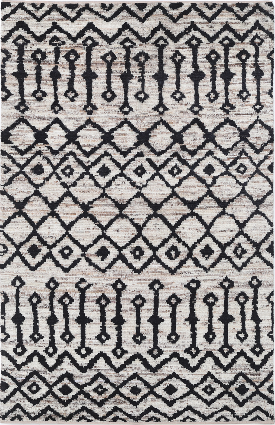 Morocan Hand Knotted Wool Rug 3' 8" X 5' 10" 3' 8" X 5' 10" (112 X 178) / Brown / Wool